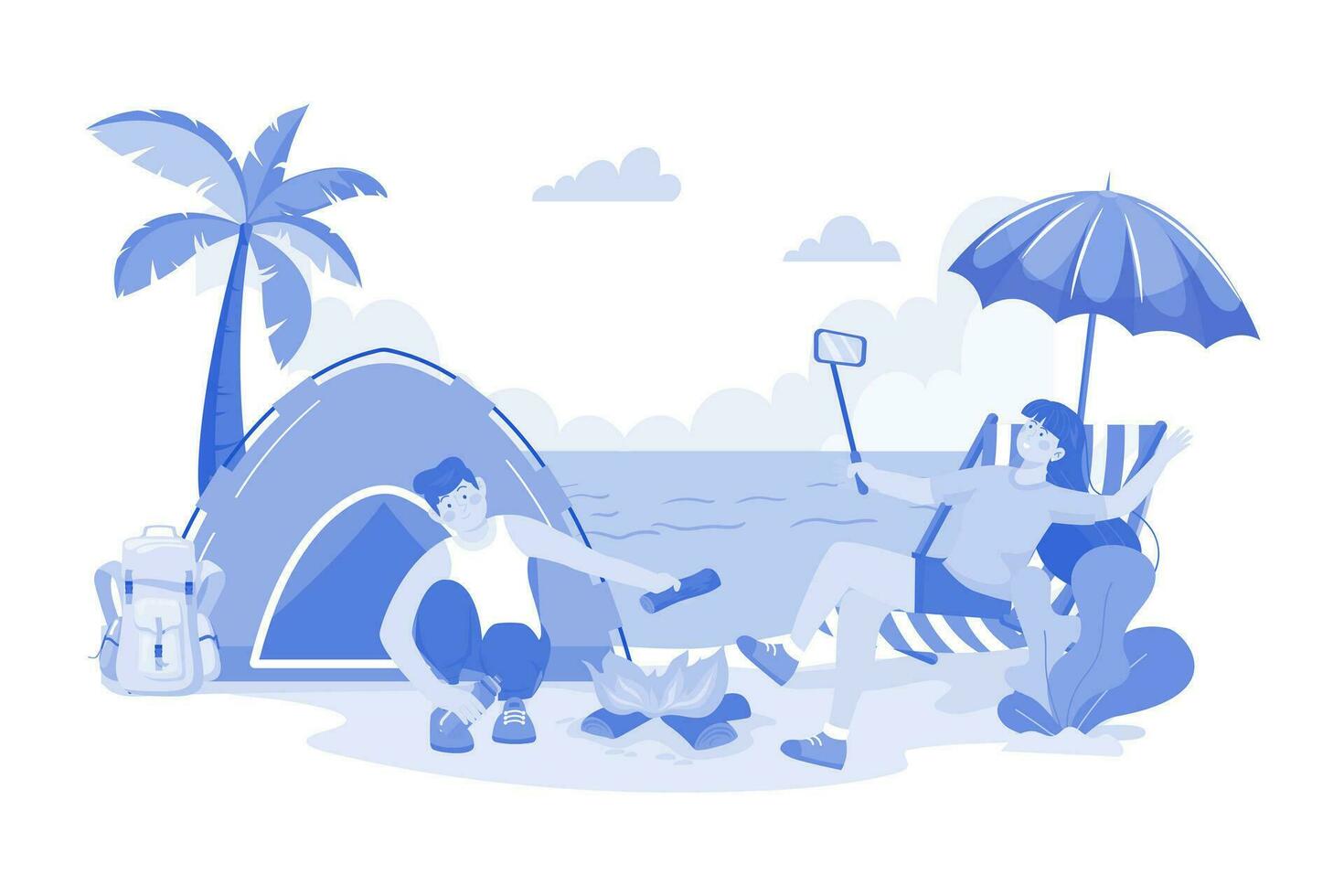 People Camping On The Beach vector