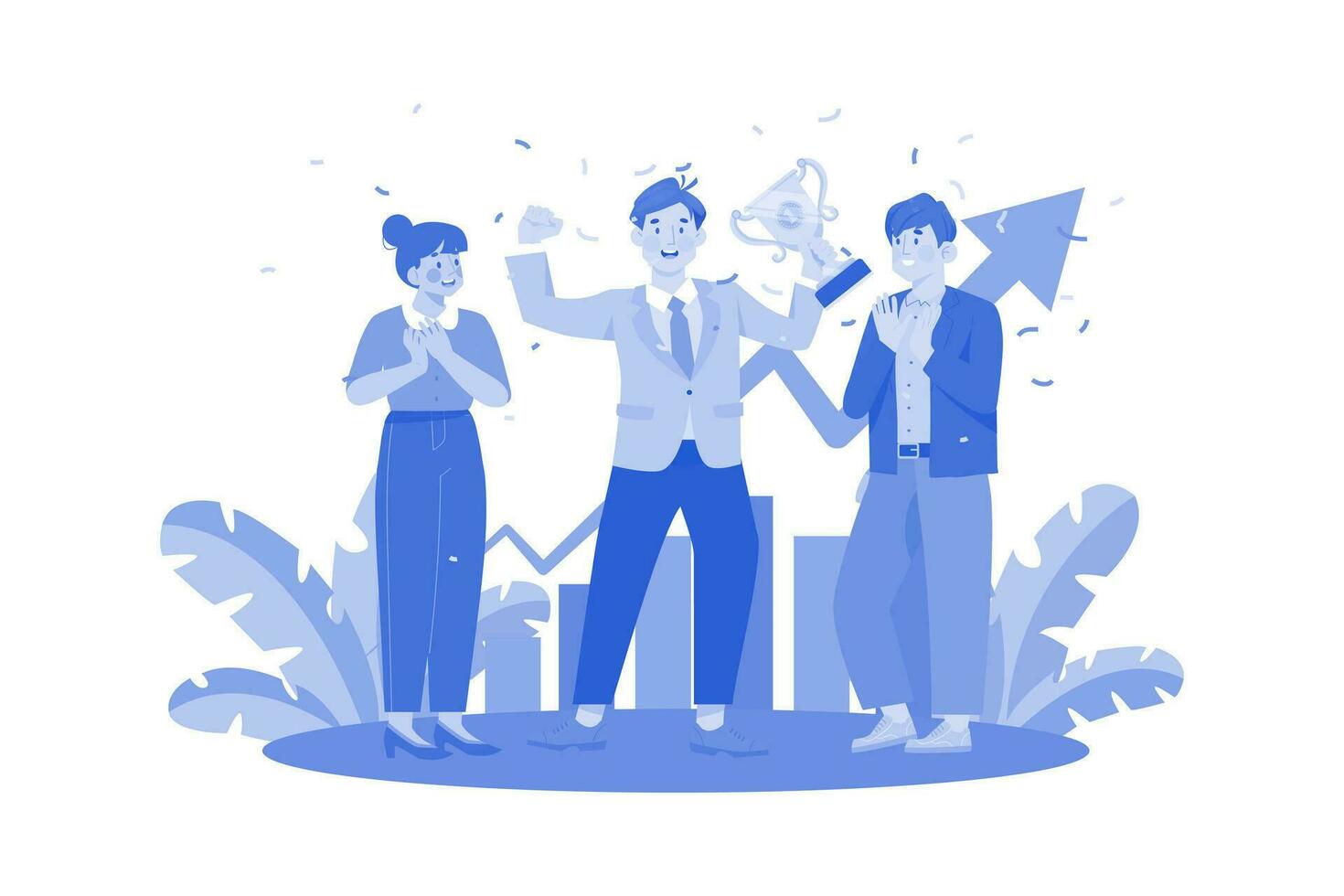 Successful Businessman Holding Trophy vector