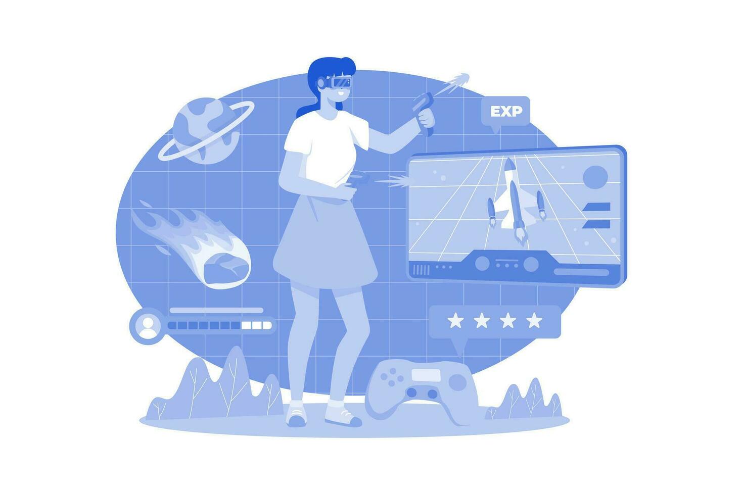 Girl Playing A Game In The Metaverse vector