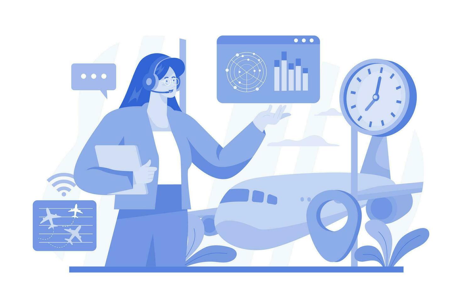 Air Traffic Controller Managing Airplanes Flights 34105509 Vector Art
