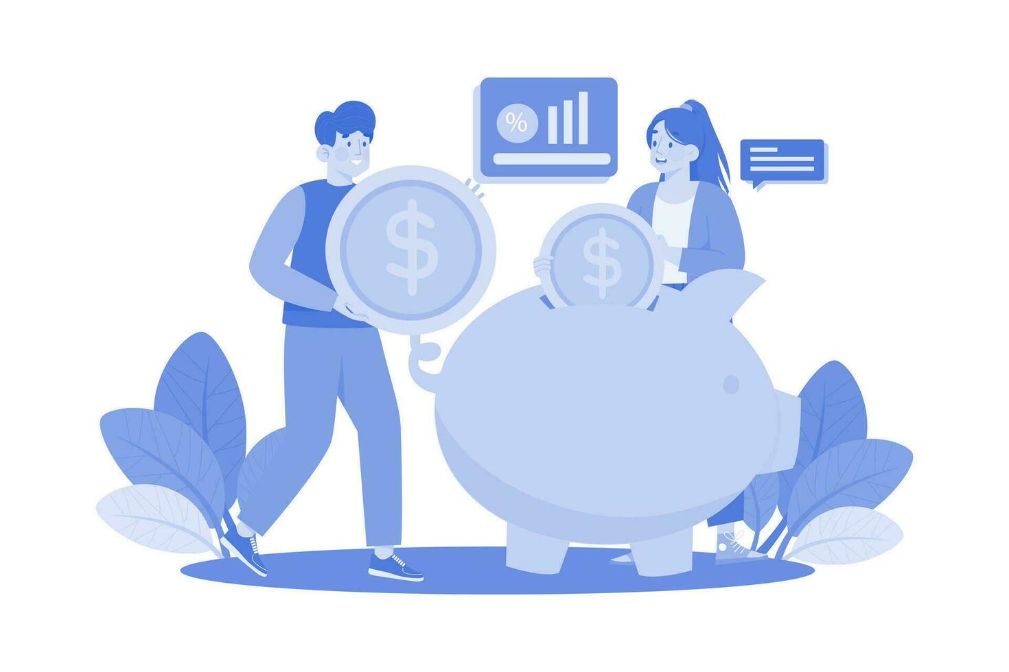 People Saving Money In The Piggy Bank vector