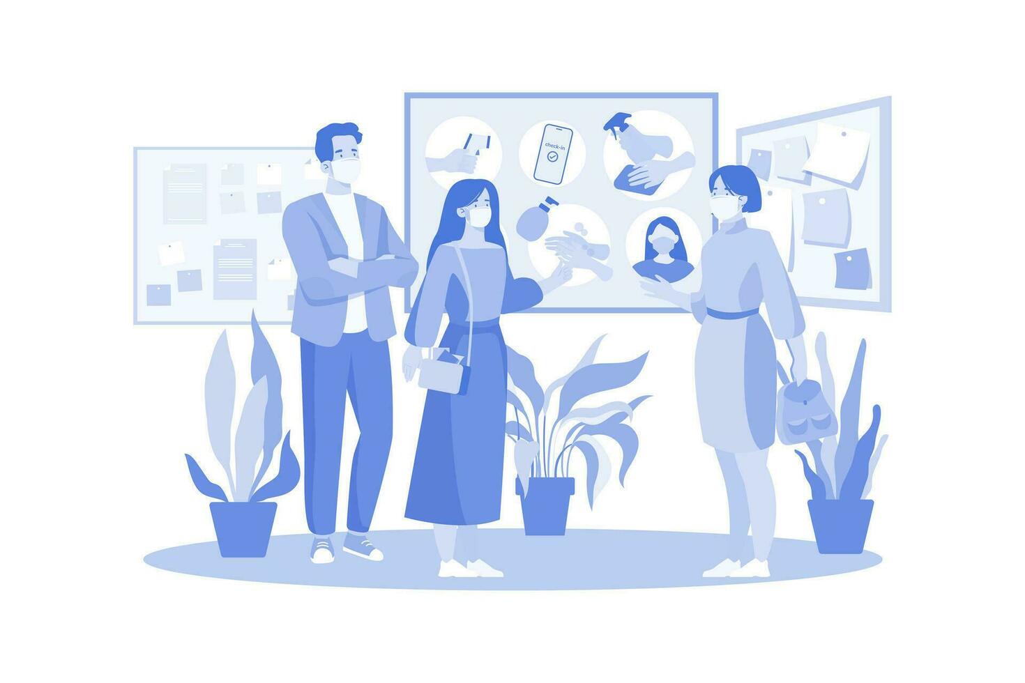 Students Following Covid Guidelines Inside The Classroom vector