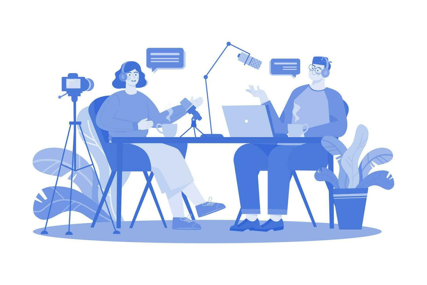 Podcast Interview Illustration concept on a white background vector