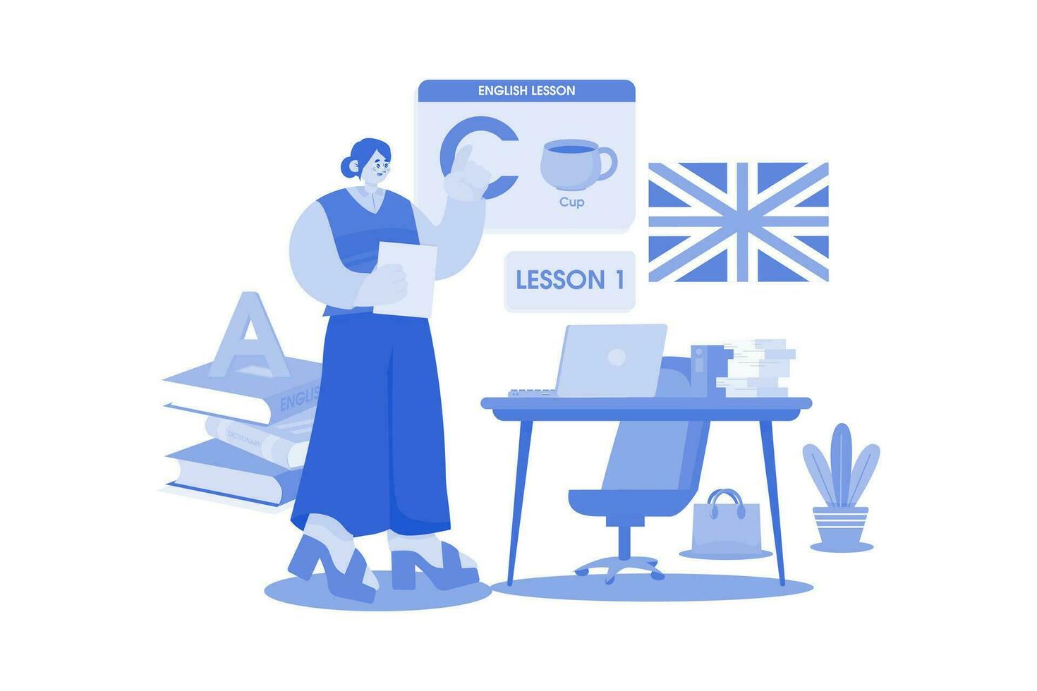 English teacher giving lessons in the classroom vector