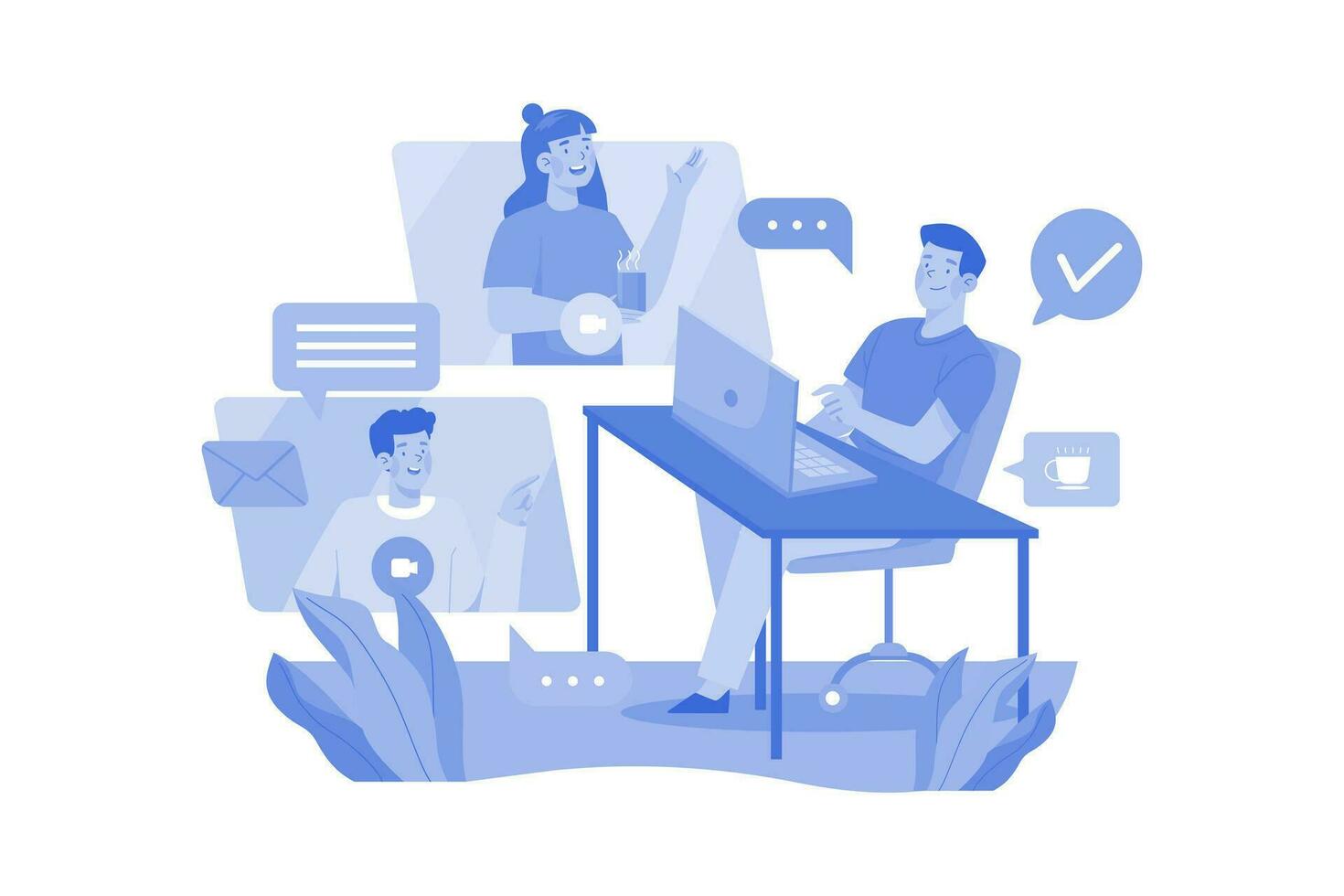 People Chatting On A Video Call vector