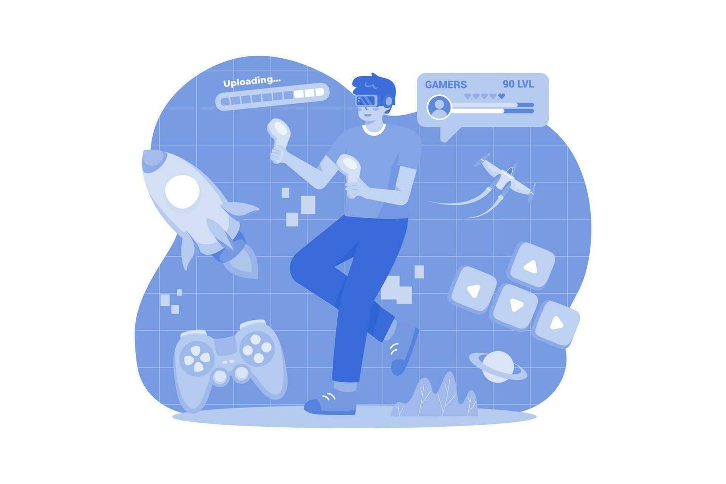 Boy Playing VR Game Illustration concept on a white background vector