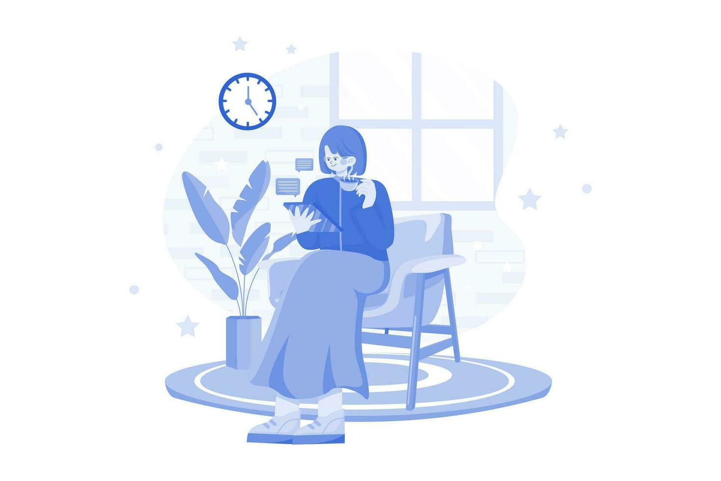 Woman Working On A Tablet While Drinking Coffee vector