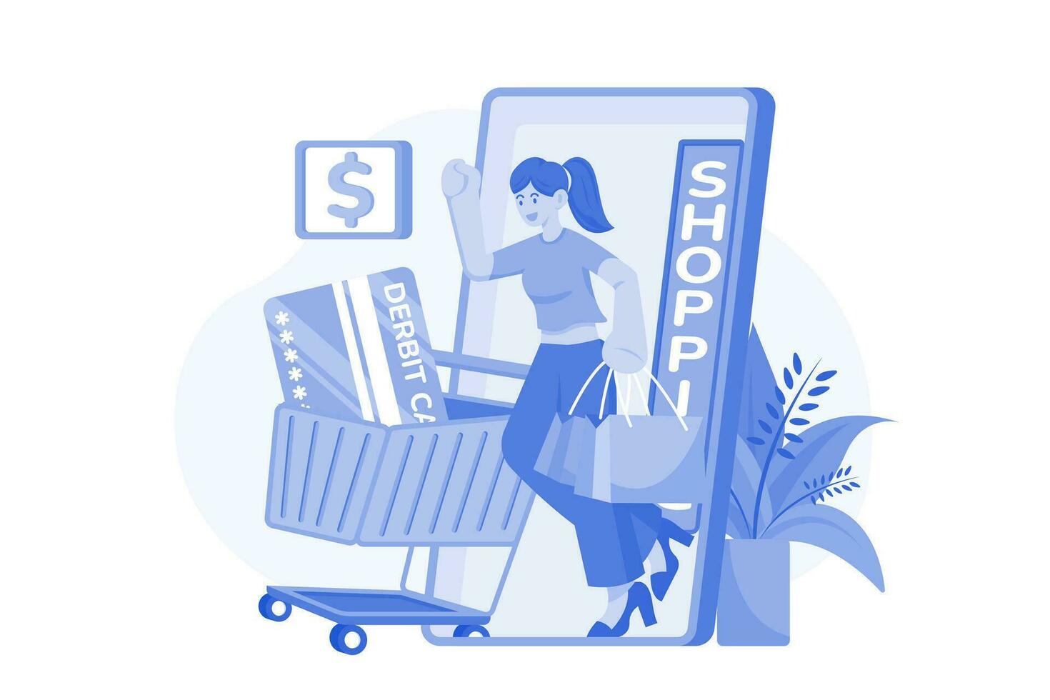 móvil compras pago ilustración concepto en un blanco antecedentes vector