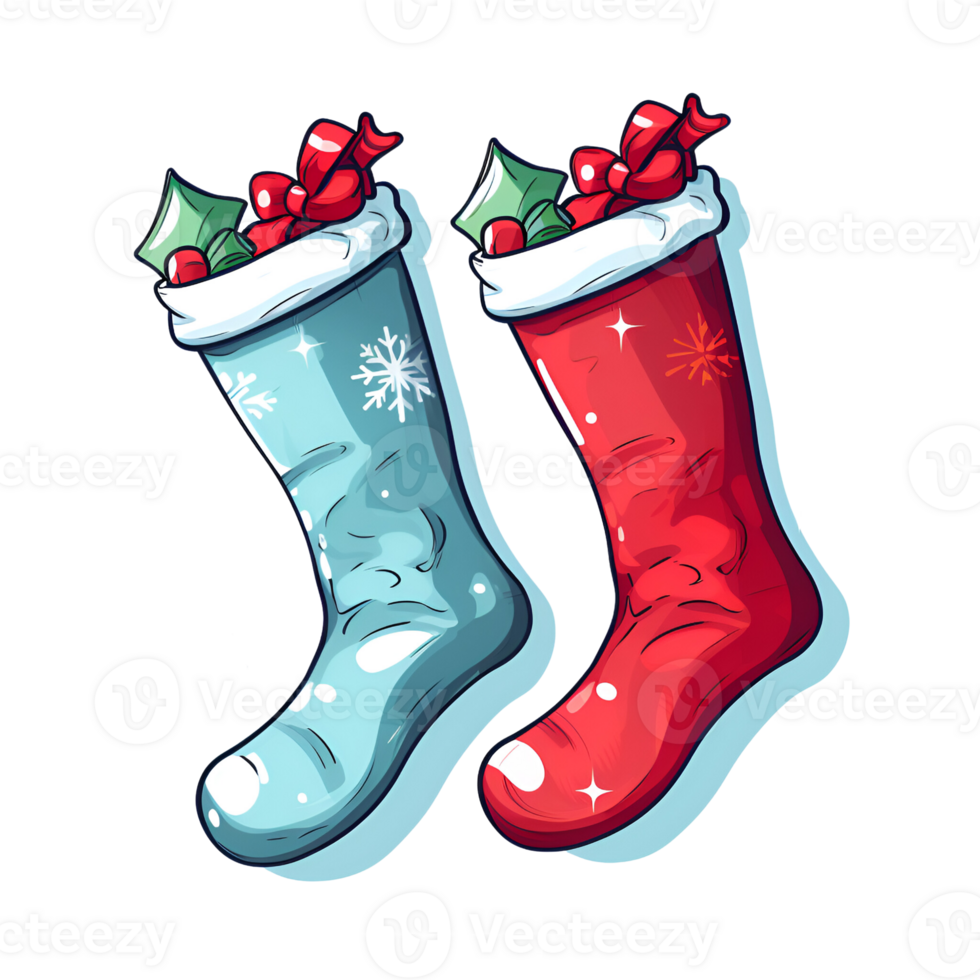 Cartoon Style Christmas Socks No Background Perfect for Print on Demand Merchandise AI Generative png