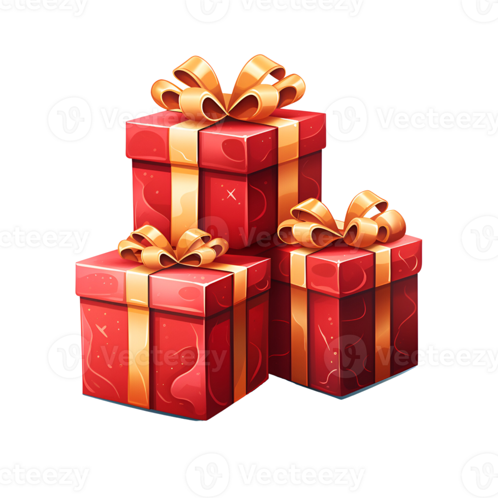 Cartoon Style Christmas Gifts Gift Boxes No Background Perfect for Print on Demand Merchandise AI Generative png