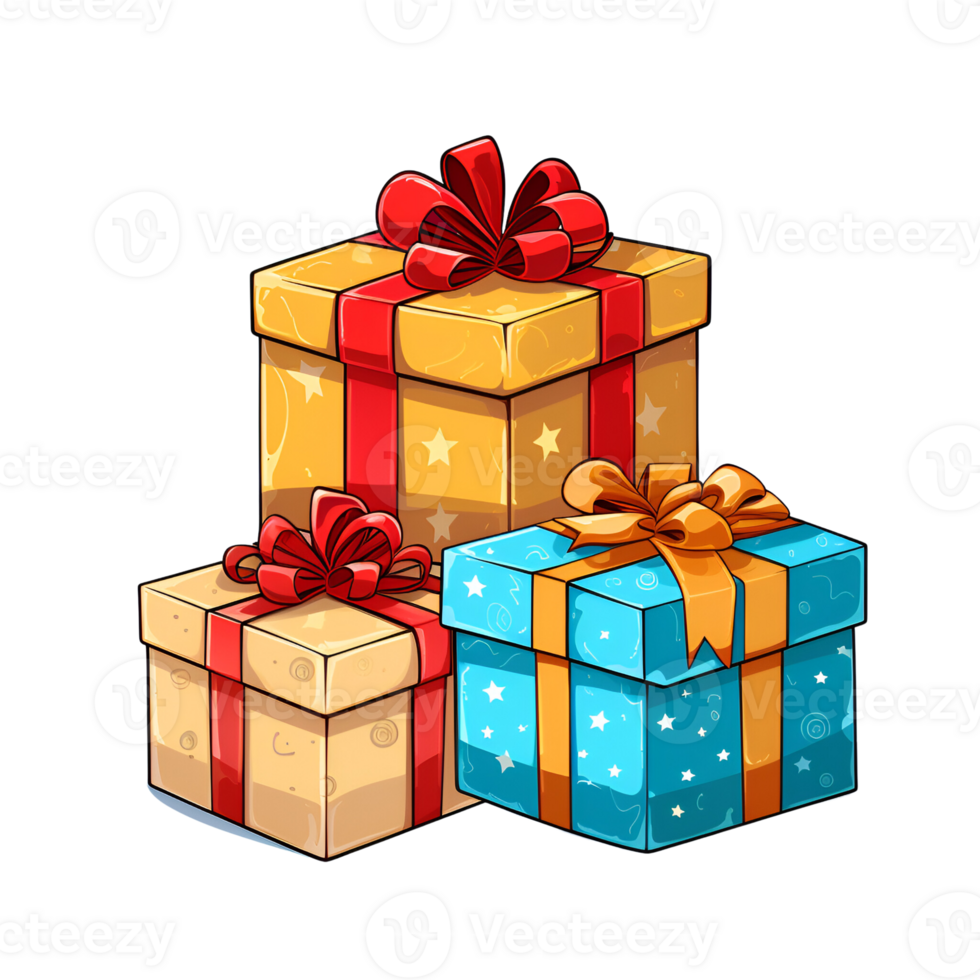 Cartoon Style Christmas Gifts Gift Boxes No Background Perfect for Print on Demand Merchandise AI Generative png