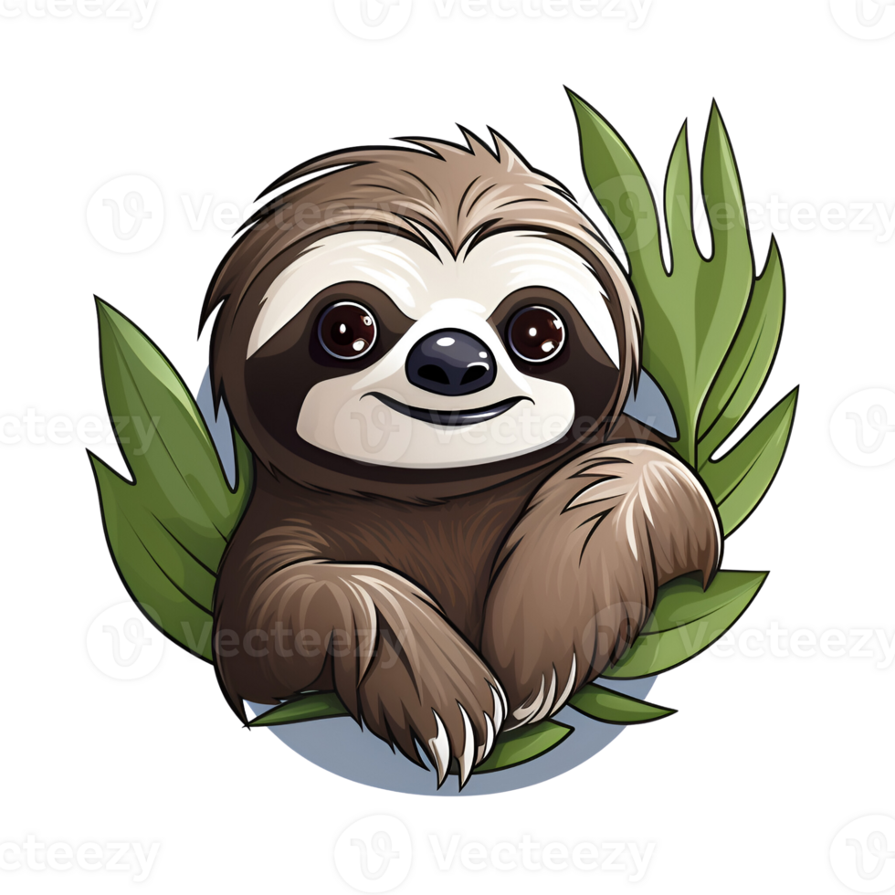 Cartoon Style Sloth Painting Drawing Illustration No Background Perfect for Print on Demand Merchandise AI Generative png