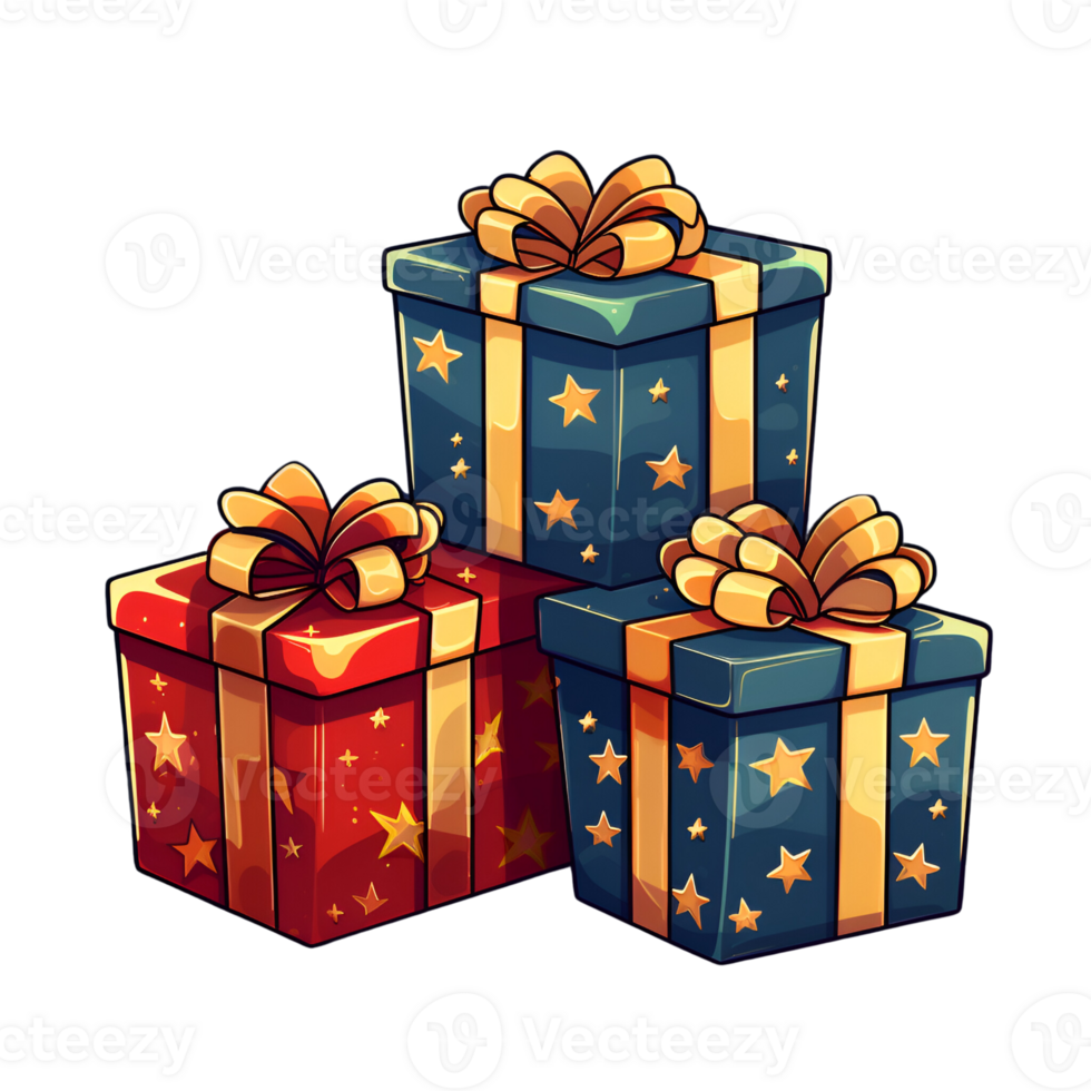 Cartoon Style Christmas Gifts Gift Boxes No Background Perfect for Print on Demand Merchandise AI Generative png