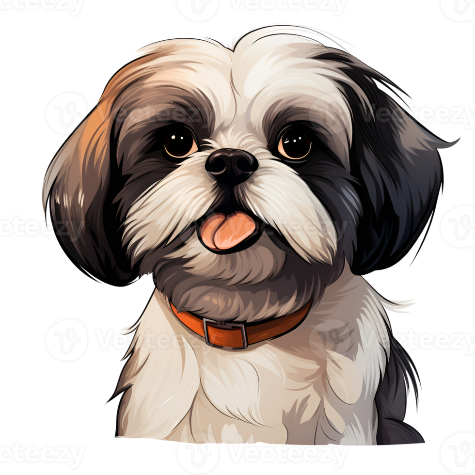 Shih Tzu Puppy Dog Cartoon Style Painting Drawing No Background Perfect for Print on Demand Merchandise AI Generative png