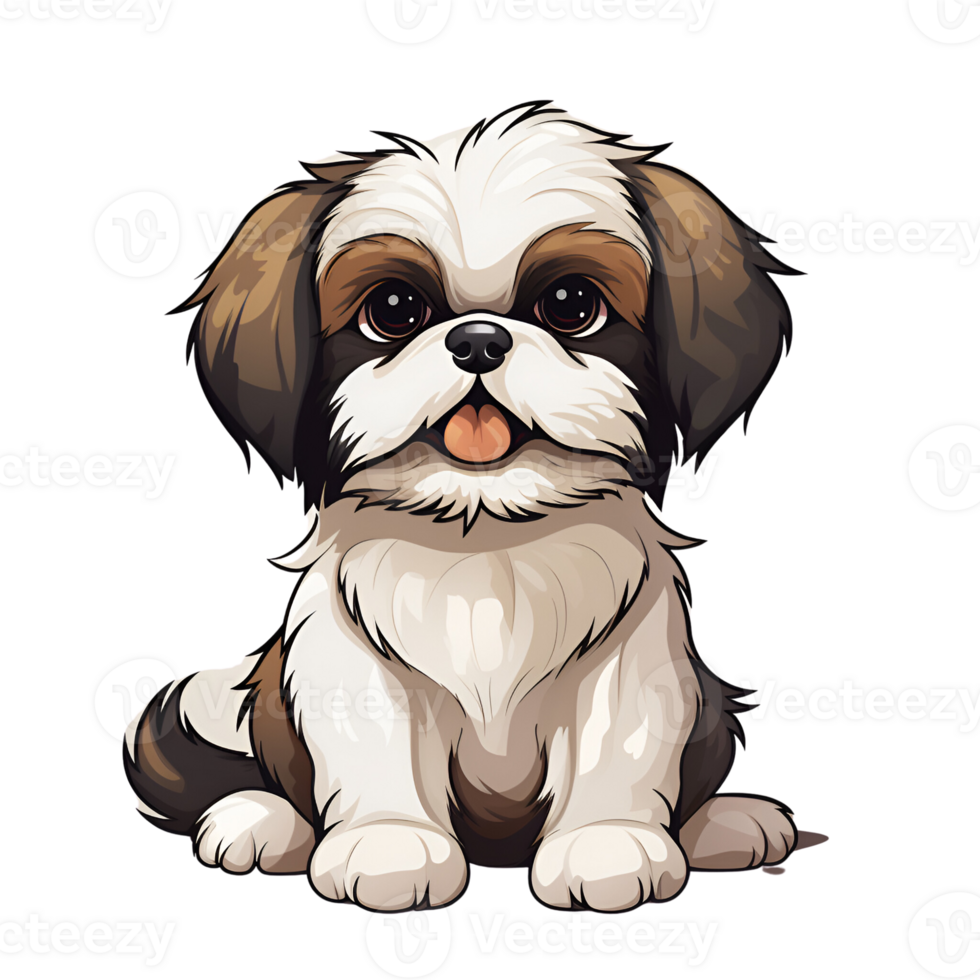 shih tzu perrito perro dibujos animados estilo pintura dibujo No antecedentes Perfecto para impresión en demanda mercancías ai generativo png