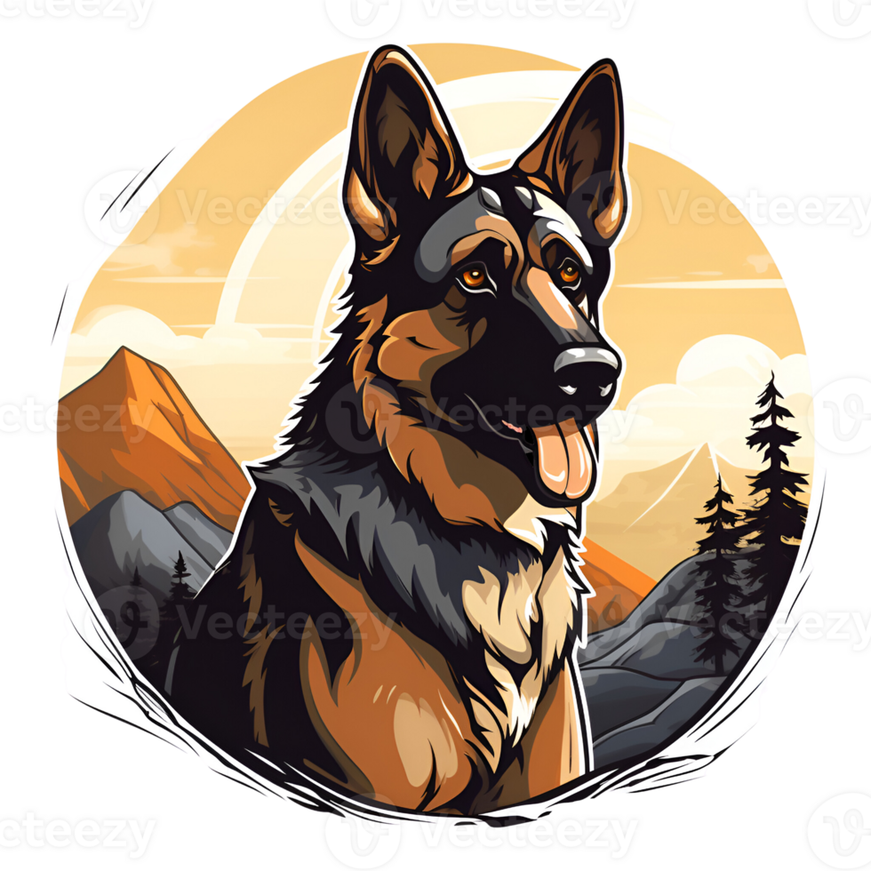 German Shepherd Dog Puppy Artistic Style Painting Drawing Cartoon Style Illustration No Background Perfect for Print on Demand Merchandise AI Generative png