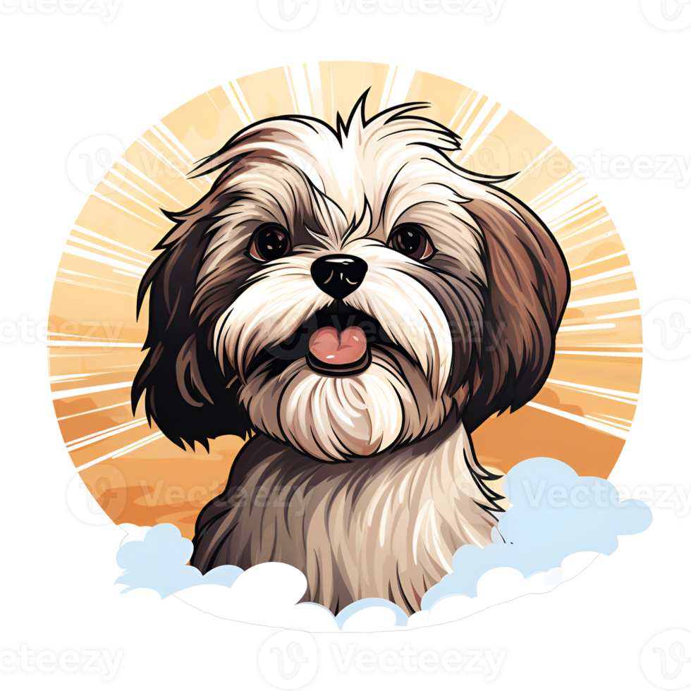 Shih Tzu Puppy Dog Cartoon Style Painting Drawing No Background Perfect for Print on Demand Merchandise AI Generative png