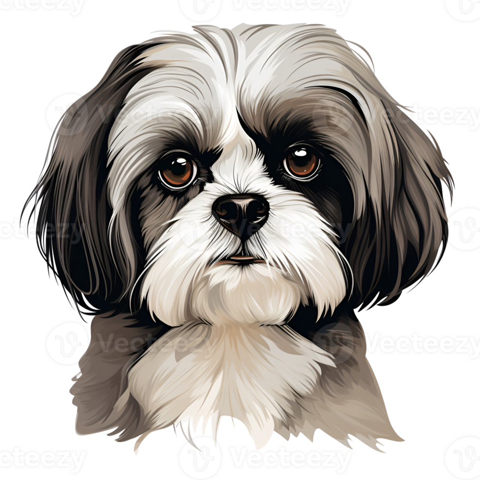 Shih Tzu Puppy Dog Cartoon Style Painting Drawing No Background Perfect for Print on Demand Merchandise AI Generative png