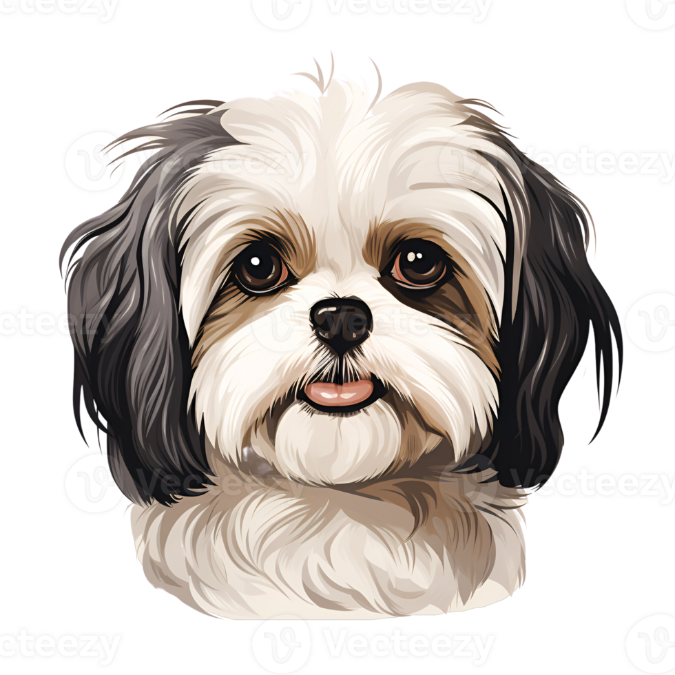 Shih Tzu Puppy Dog Cartoon Style Painting Drawing No Background Perfect for Print on Demand Merchandise AI Generative png
