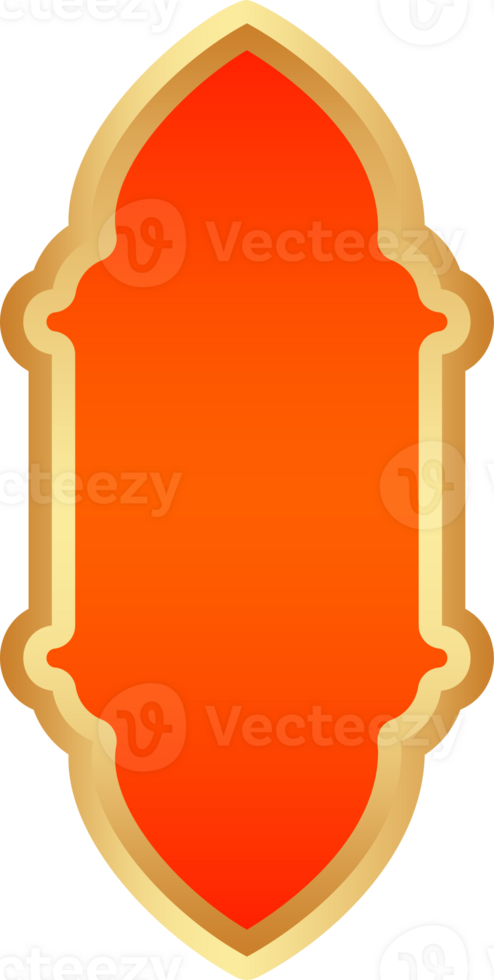 Ramadan golden frame. Islamic window shape. Arabic arch. Muslim vintage border for design with red background. Indian decoration in oriental style. png