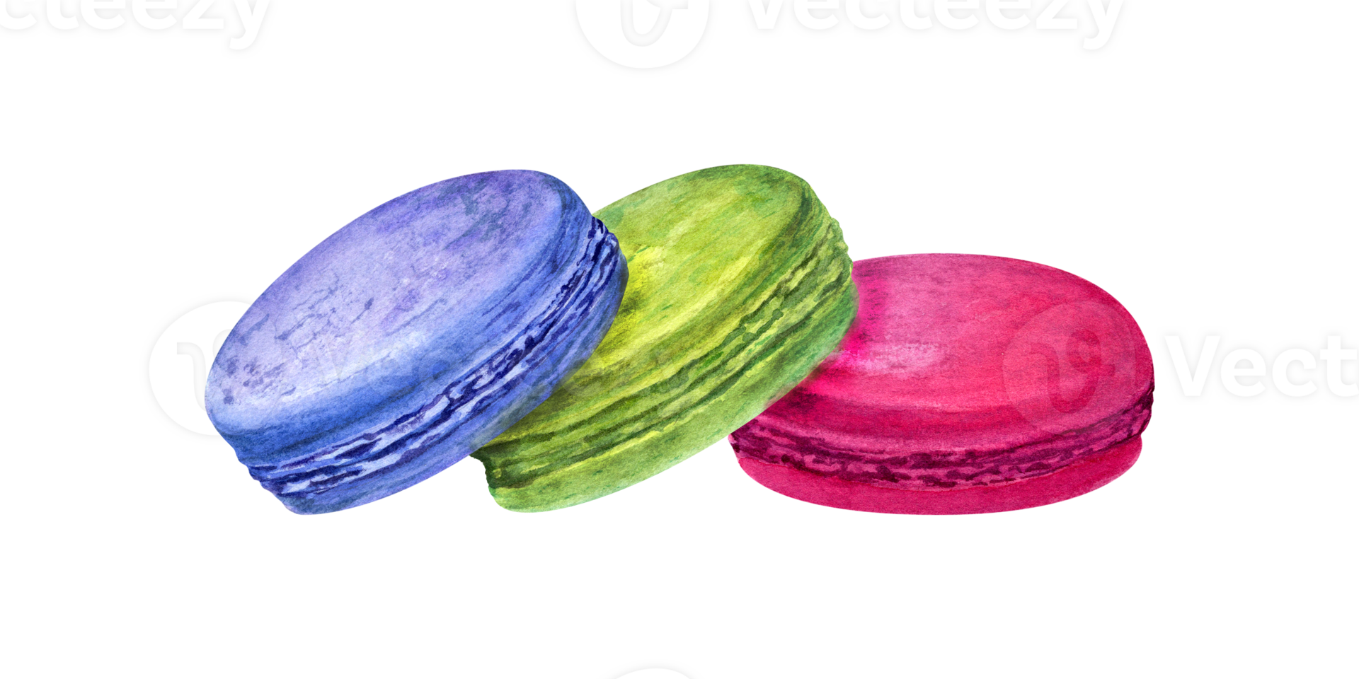 Set of traditional French macarons. Colorful Almond cookies, macaroon cake. Blue, green and red sweet dessert. Watercolor illustration. For package, menu, recipe, label png