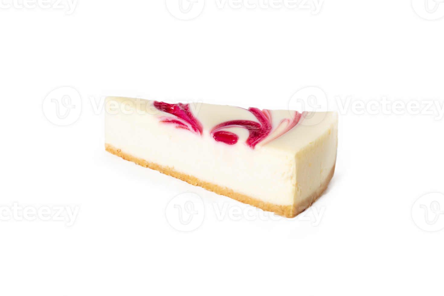 Slice of classical cheesecake new york strawberry or raspberry jam on invisible background isolated back view png
