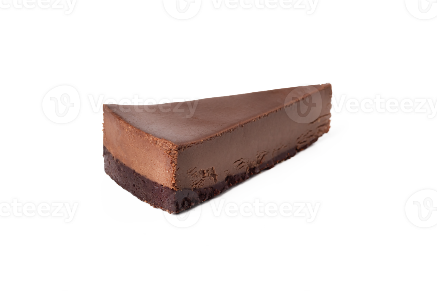 Slice of chocolate cheesecake on invisible background isolated back view png