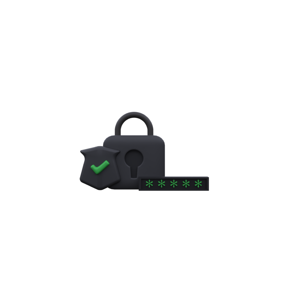 unique 3d rendering security shield lock check mark.Trendy and modern in 3d style. png
