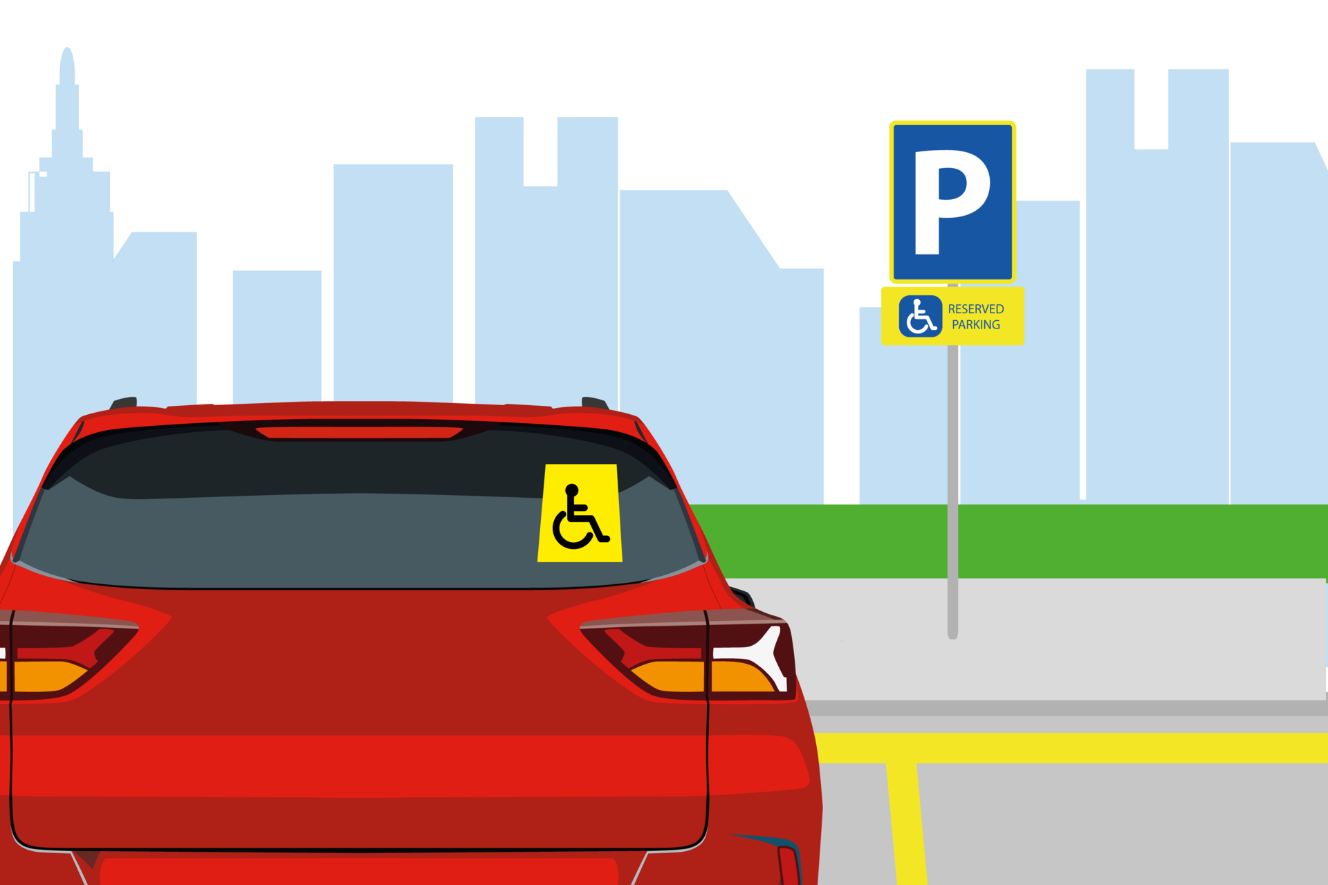 traffic-or-road-rules-disabled-parking-area-sign-back-view-of-a-car