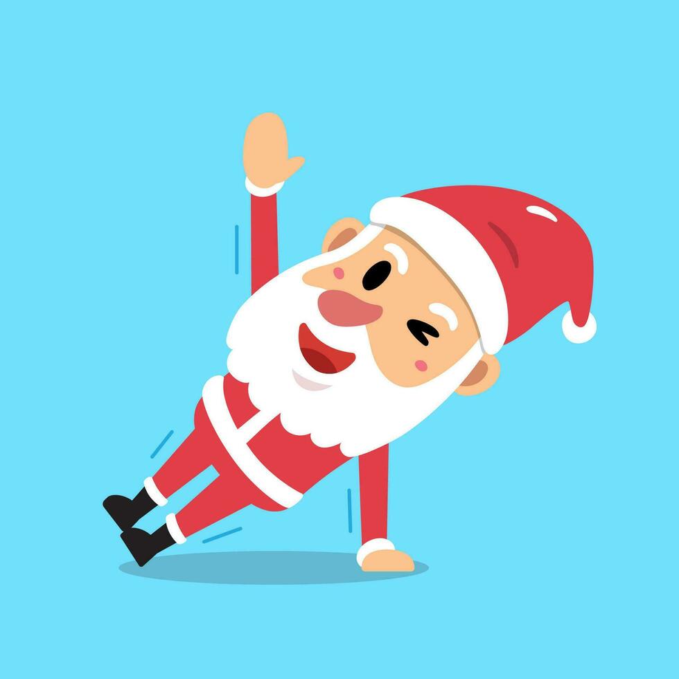 Cartoon santa claus character doing side plank exercise training vector