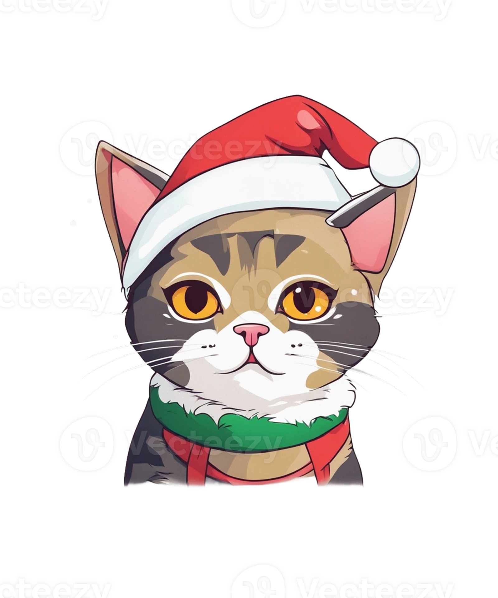 AI Generative Christmas Santa Cat Clipart Illustration for Print on
