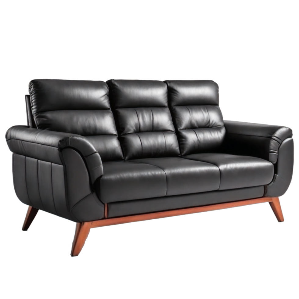 verzameling van luxueus elegant knus leer gevormde sofa met kussens geïsoleerd Aan transparant achtergrond PNG ai generatief