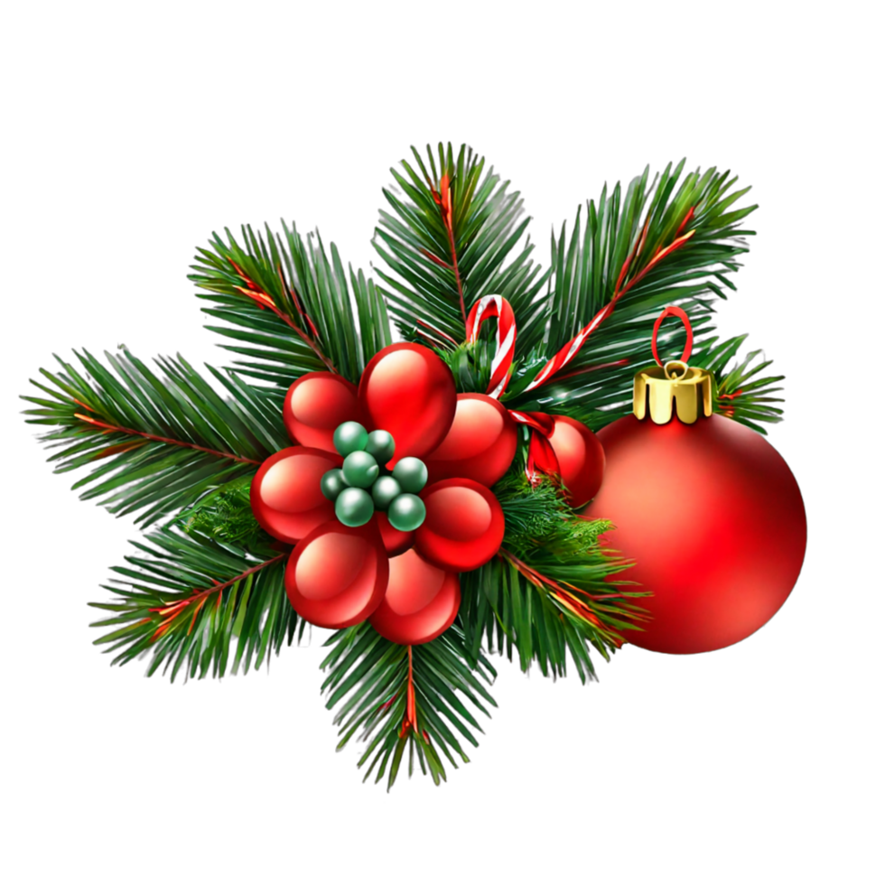 christmas wreath with leaves, flowers, ribbons,sand lights isolated on a transparent background PNG AI Generative