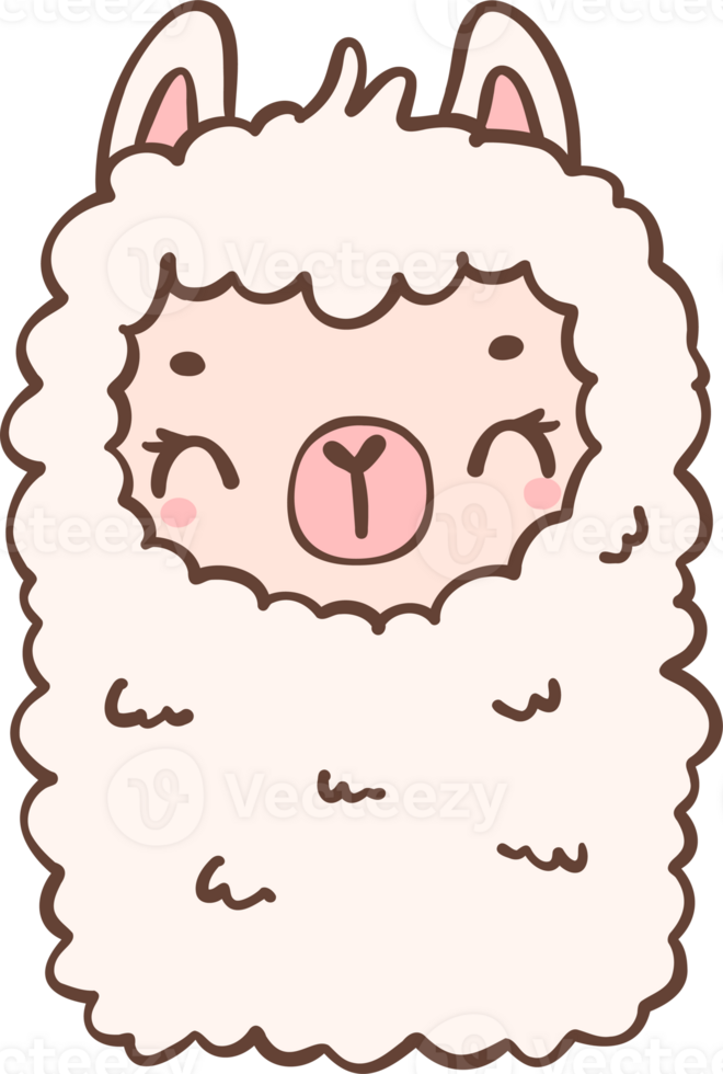 Cute Alpaca face cartoon drawing outline png