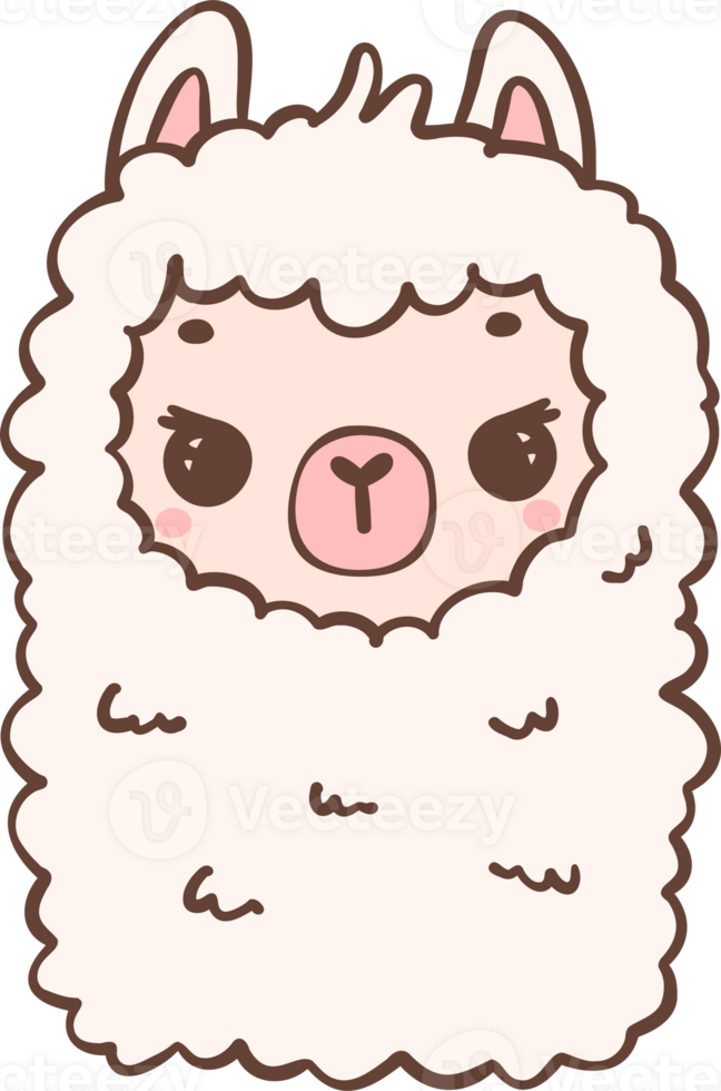 Cute Alpaca face cartoon drawing outline png