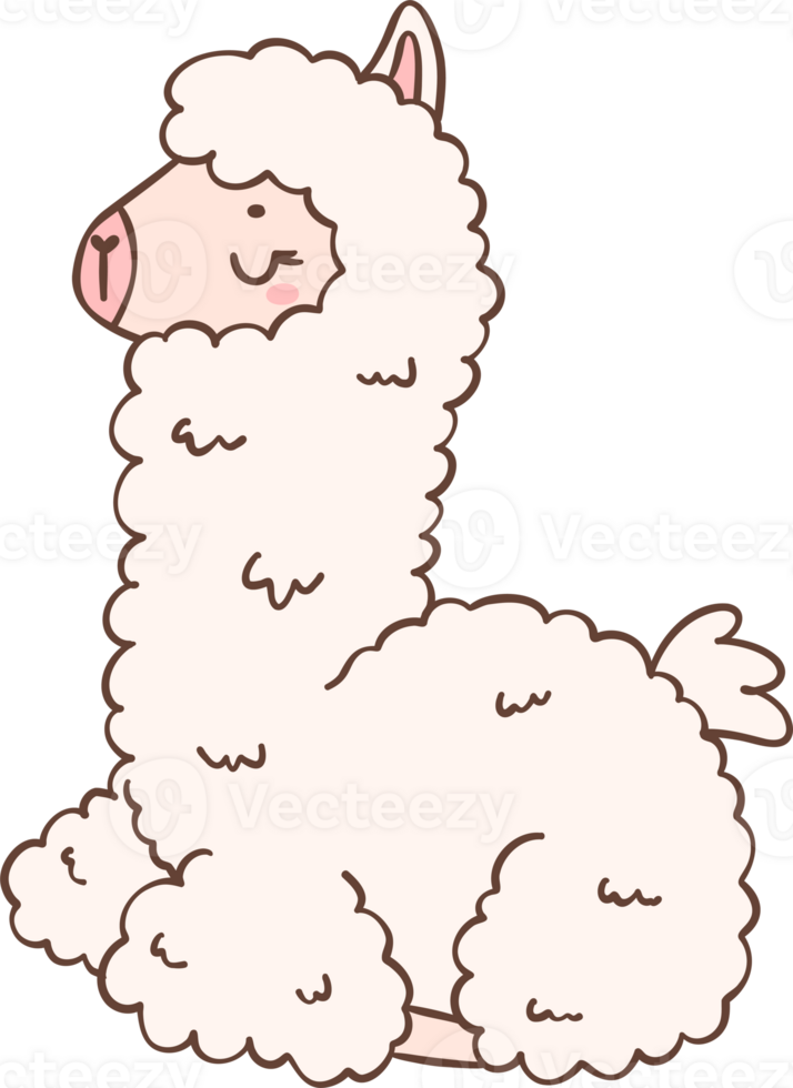 Cute Alpaca cartoon animal drawing outline png