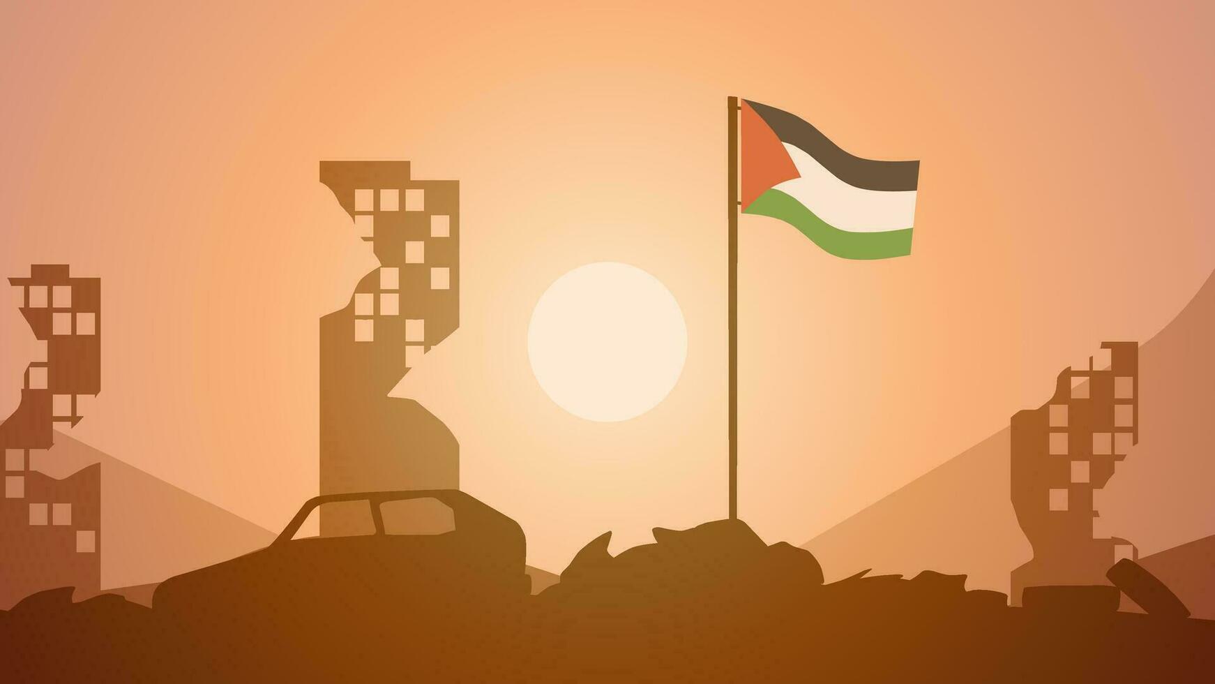 Palestina paisaje vector ilustración. silueta de gaza ciudad en el Mañana. paisaje ilustración de Palestina para antecedentes o fondo de pantalla