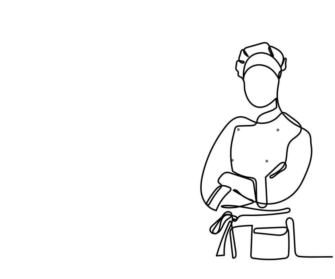 Continuous line art of process of cooking . Chef working in Kitchen. vector