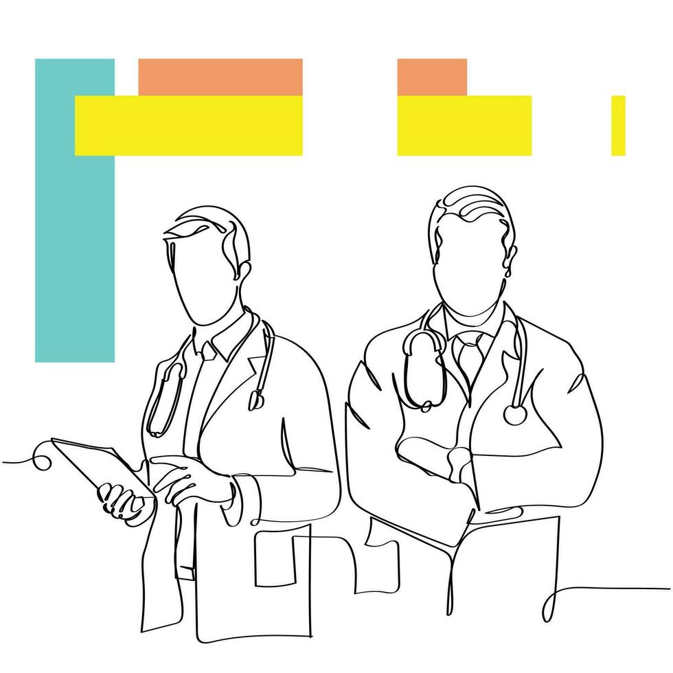 Continuous line art of doctors. vector