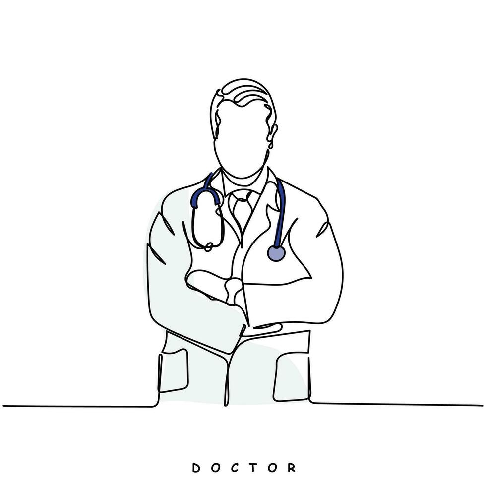 Continuous line art of doctors. vector