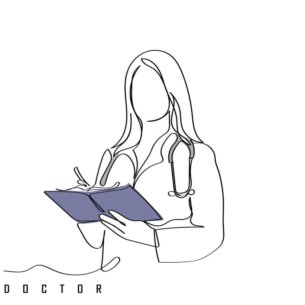 Continuous line art of doctors. vector