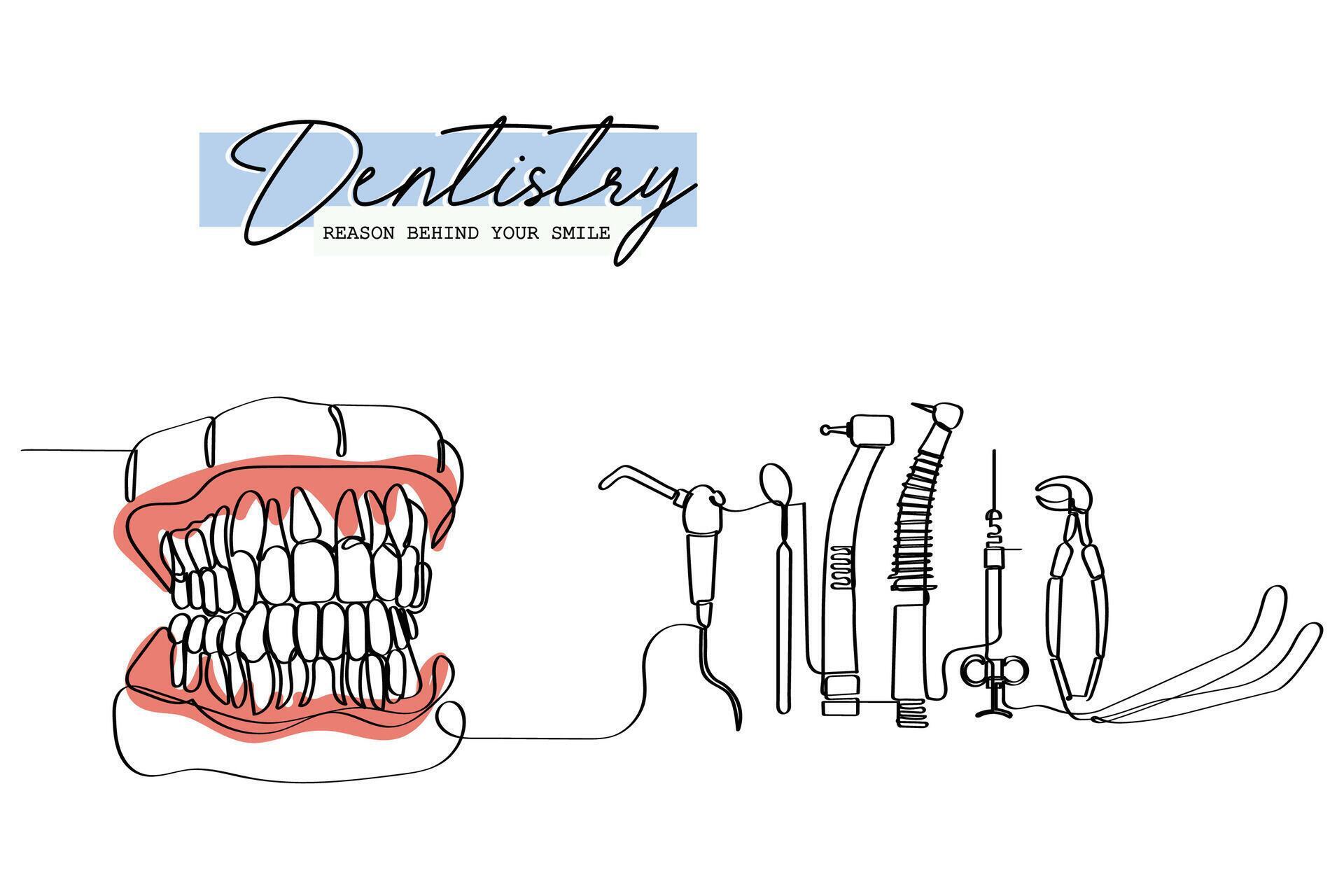 Continuous line art of Orthodontic treatment. Dentists day and respect