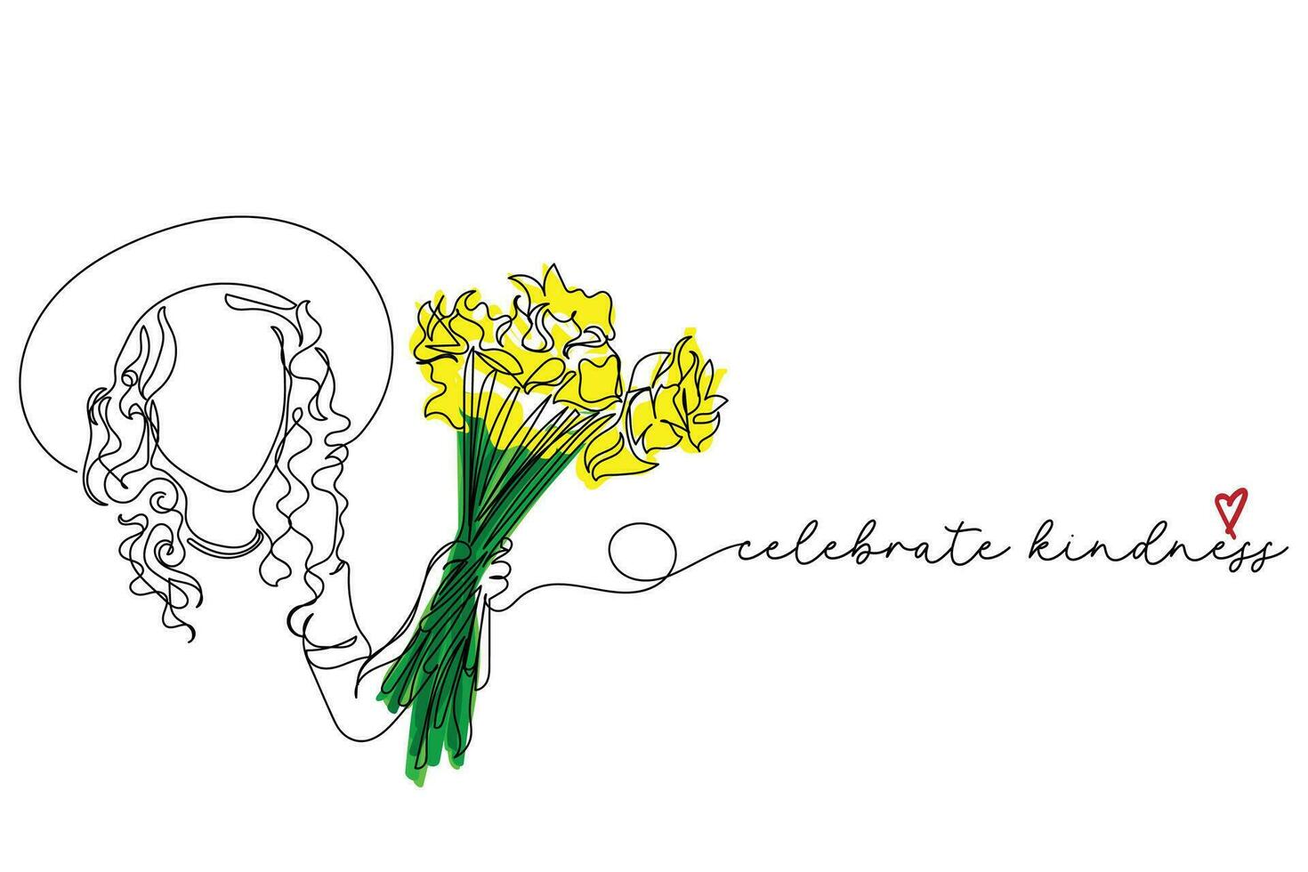 continuous line art of little girl holding beautiful flowers for the loved ones. vector