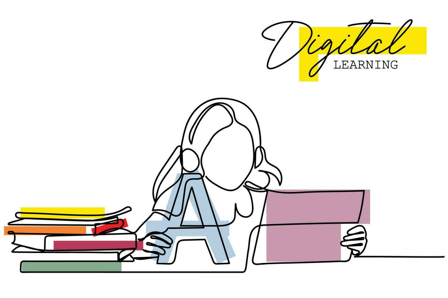 Online learning. Digital learning. Virtual classes. Learning fun way. vector