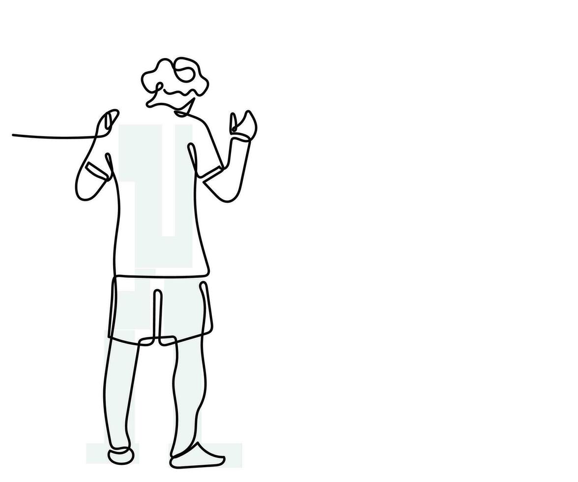 Continuous line art vector of a football player. Football championship. Victory in Soccer series.