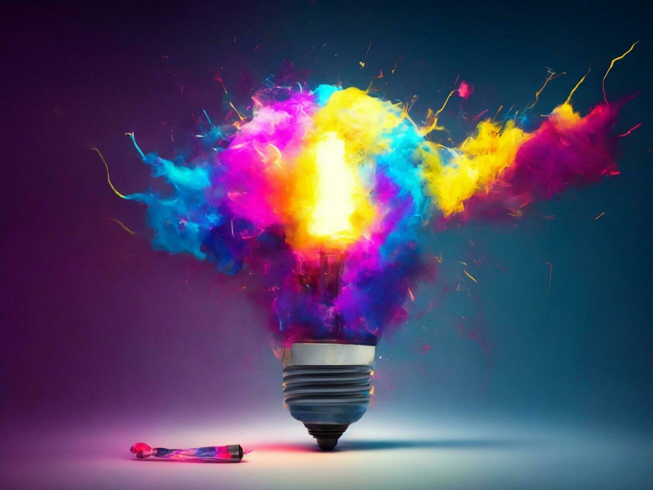 a light bulb explodes, releasing a symphony of whimsical colors photo