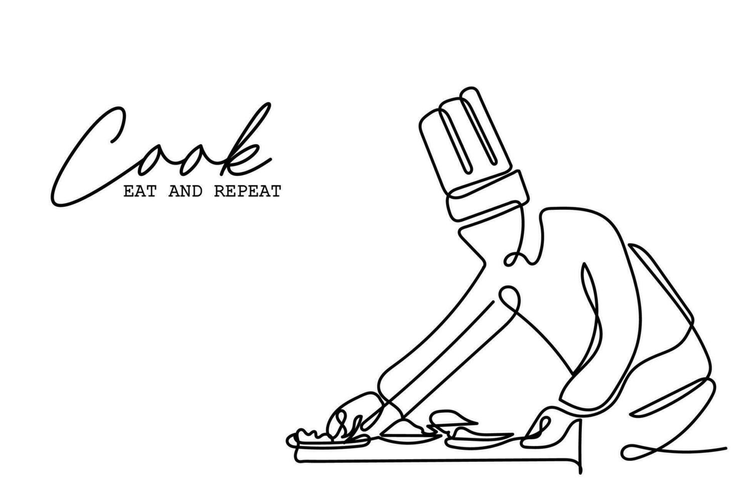 Line art cookery poster. Chef vector art.  Culinary art.