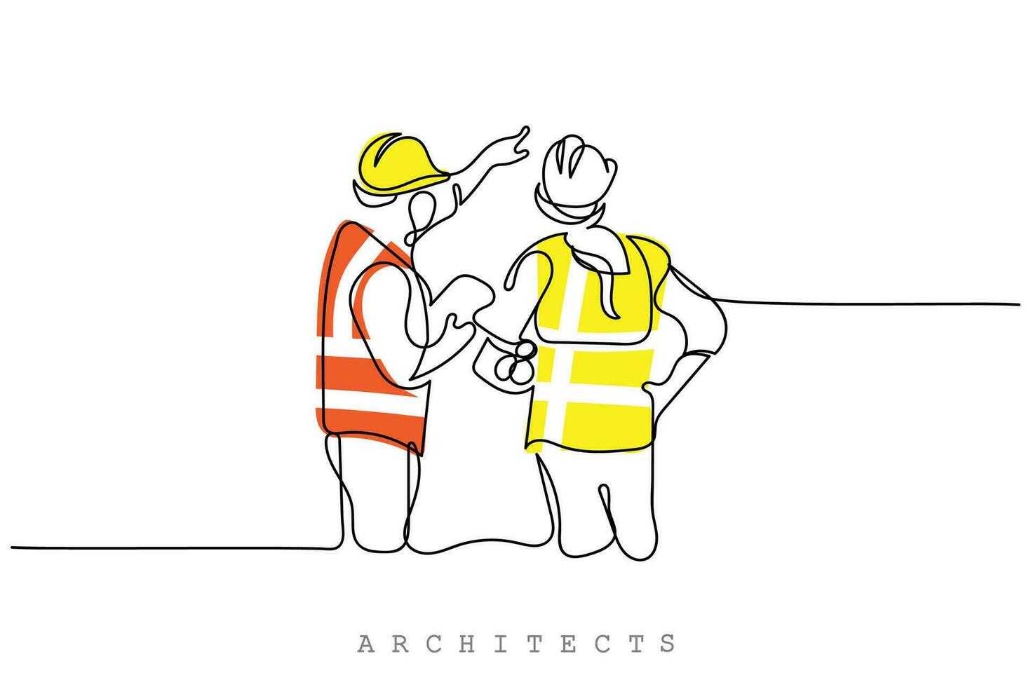 Continuous line art of architects.  Engineer line art. vector