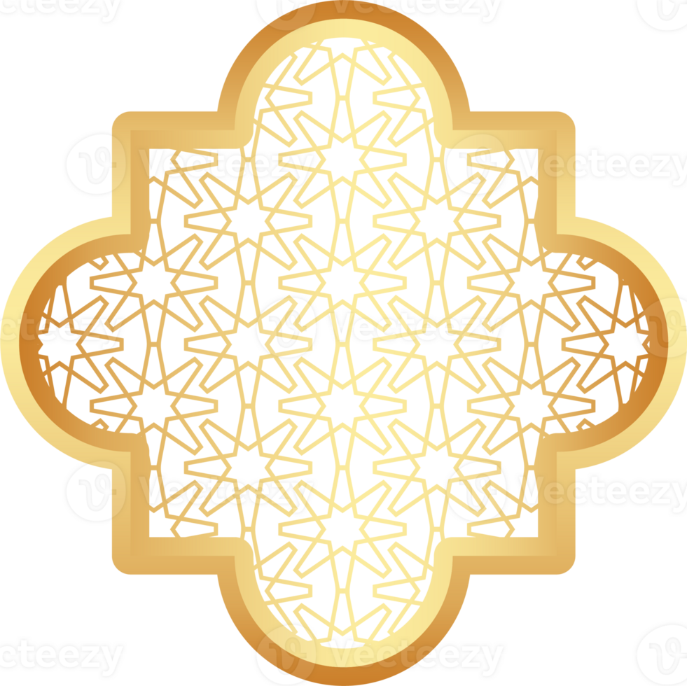 Islamic golden frame shape. Ramadan window with ornament. Oriental decoration design. Arabian traditional element png