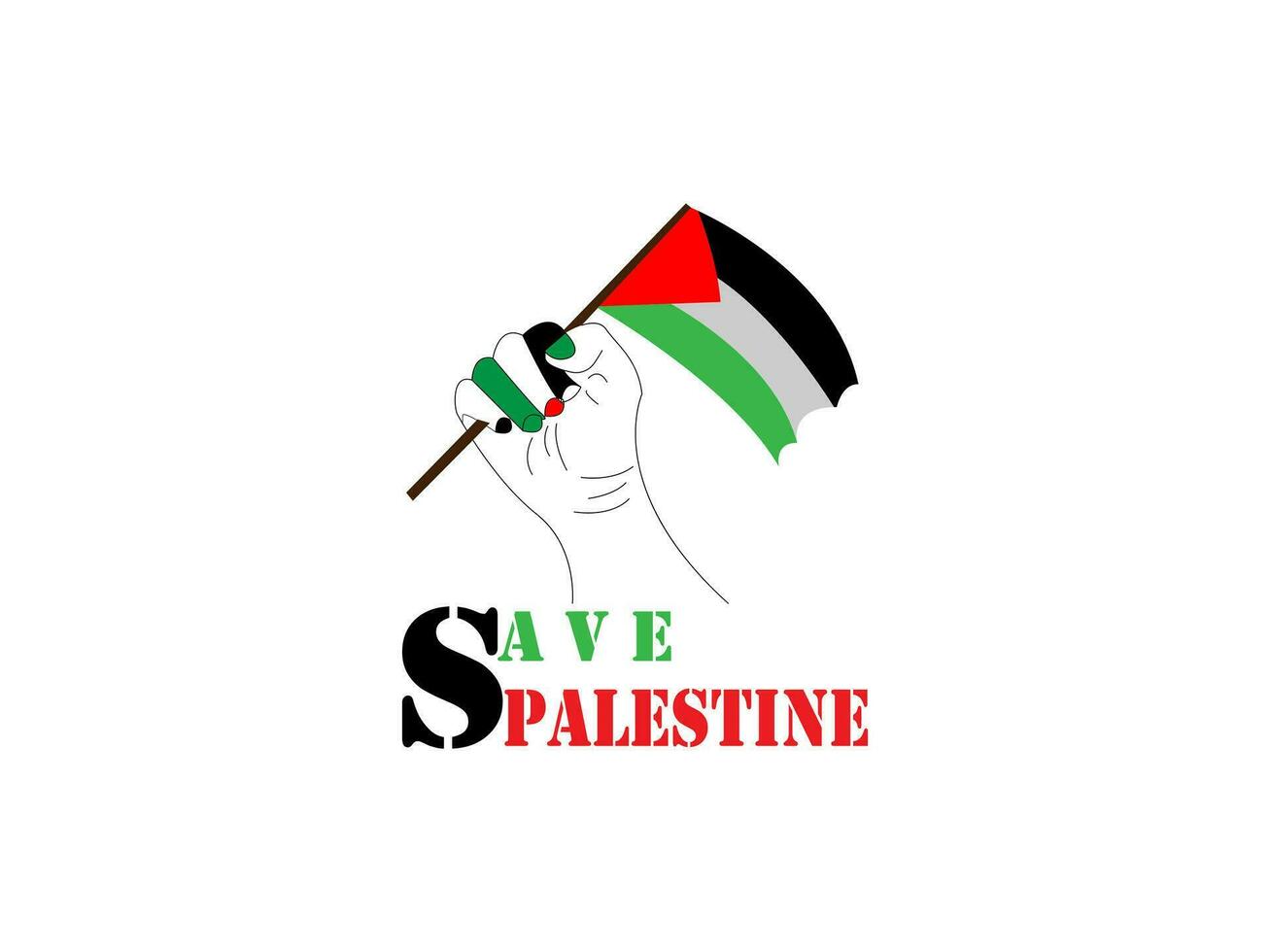 Standing with Palestine, vector Palestinian flag in a strong hand